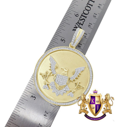 28 + Grams Real Sterling Silver Simulated Diamond Seal of US President American Eagle Pendant Charm Medallion 10K Gold Over Big XL 2.40''