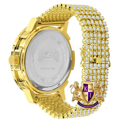 Custom Time Piece Men's Watch XL 55mm W/Date Multi Rainbow Gold Tone Prong Set Real Diamond Dial
