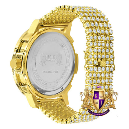 Men's Exclusive Custom Time Piece Multi Rainbow Gold Tone Real Diamond Dial Solitaire Watch XL 55mm W/Date