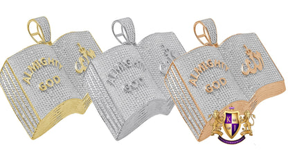 Men's Real Genuine Authentic Diamond 23+ Grams Holy Book Allah Muslim Islamic Arabic Custom Pendant 10K Solid Gold Over "Almighty God" Charm