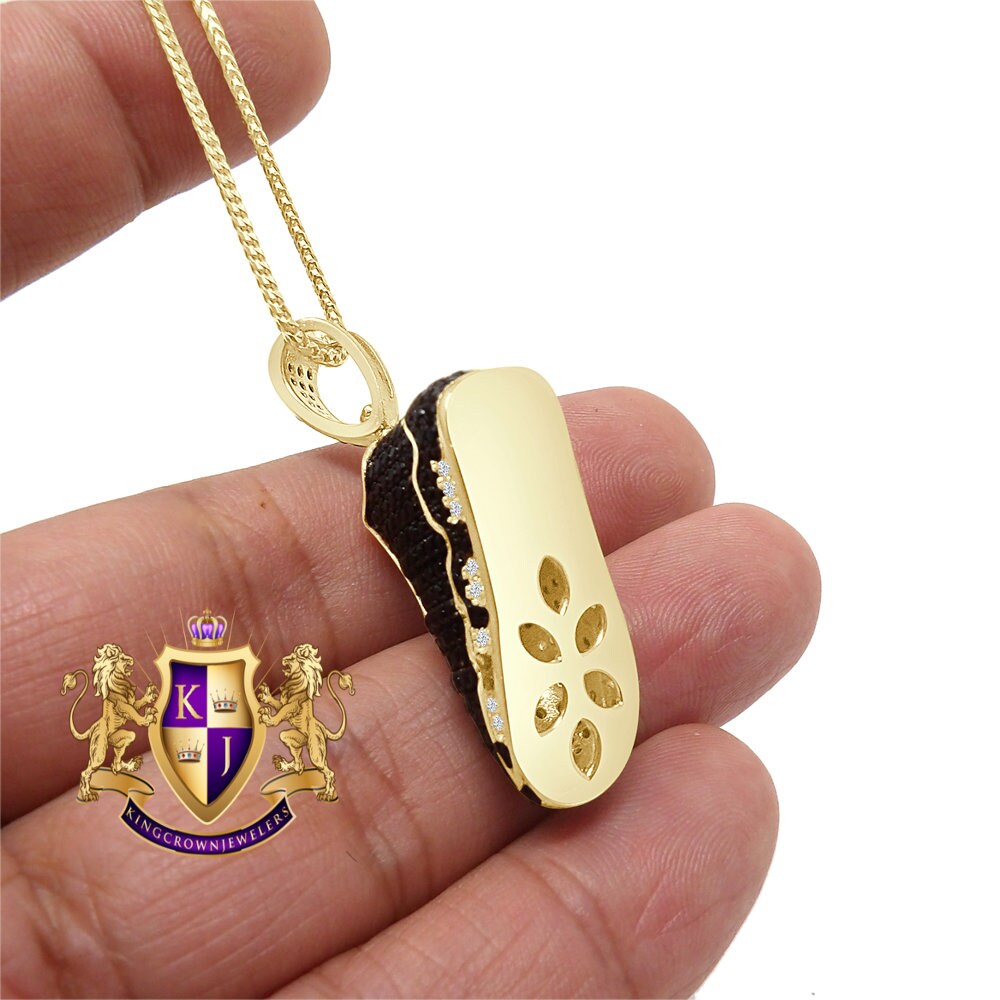 Sterling Silver Blank Simulated Diamond 14K Gold Over Designer Sports Shoe Sneaker Pendent Charm 1.75''
