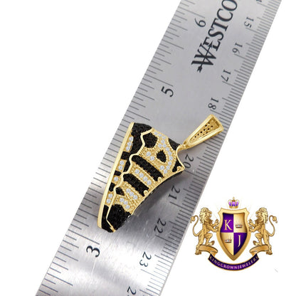Sterling Silver Blank Simulated Diamond 14K Gold Over Designer Sports Shoe Sneaker Pendent Charm 1.75''