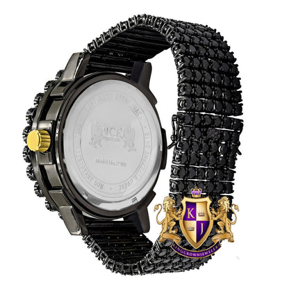 Rainbow Multi Tone Solitaire Exclusive Custom Time Piece Black Gold Finish Simulated Diamond Men's Luxury Watch XL W/Date