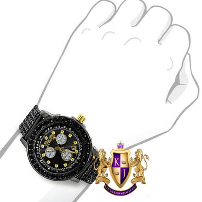 Men's Solitaire Exclusive Custom Time Piece Black Gold Finish Simulated Diamond Luxury Watch XL W/Date