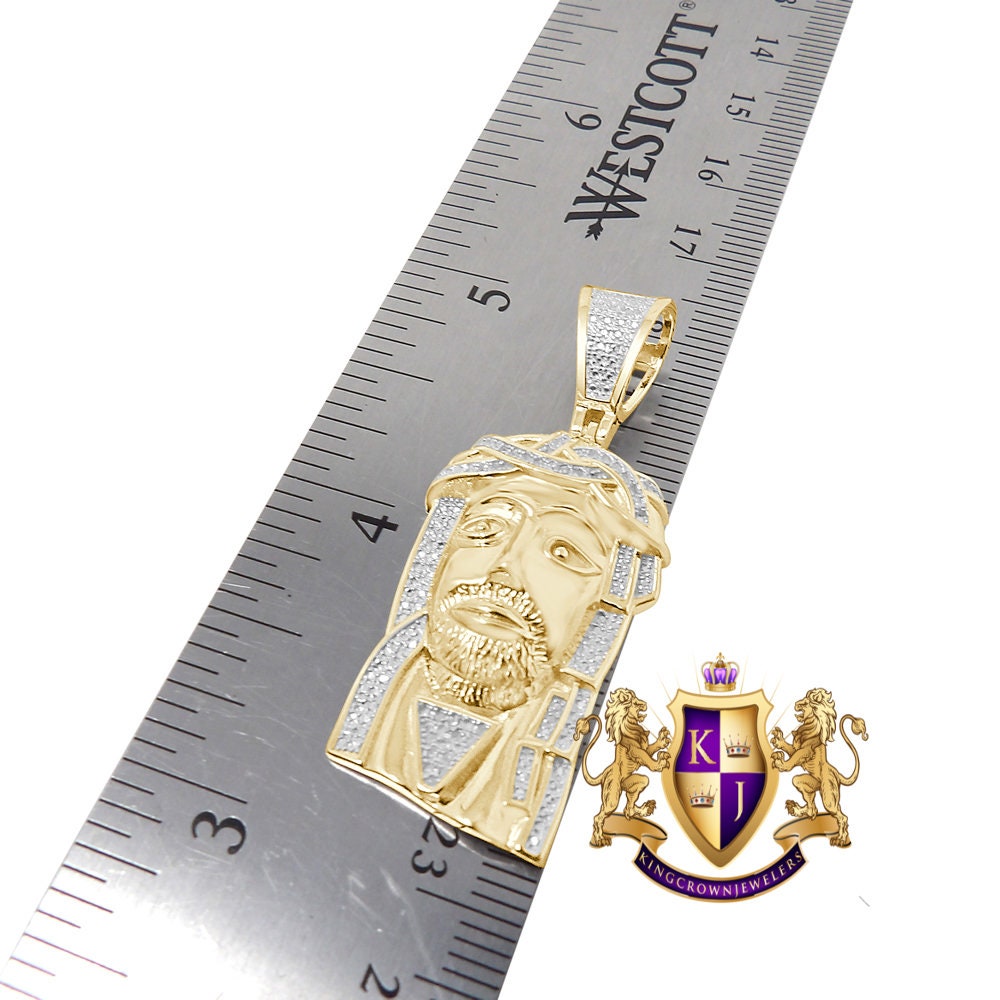 Real Genuine Diamond 0.25 Cwt. Jesus Face Piece Pendent Charm Chain Set 10K Gold Over Unisex