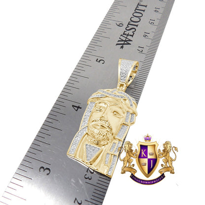 Real Genuine Diamond 0.25 Cwt. Jesus Face Piece Pendent Charm Chain Set 10K Gold Over Unisex