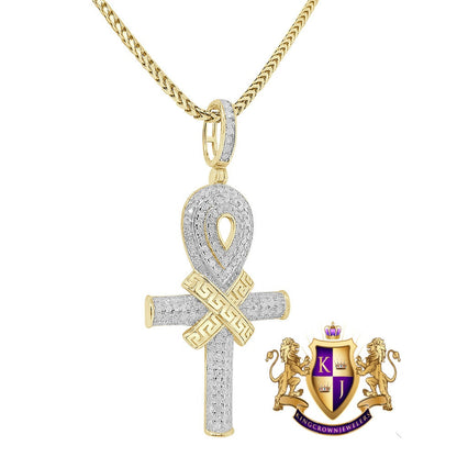 Genuine Real Authentic Diamond 0.75 Cwt. Egyptian Ankh Cross Piece Unisex Pendant Charm Chain Neckless Set 10K Solid Gold Finish 10+ Grams