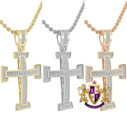 Real Genuine Authentic Diamond 0.33 Cwt. 10K Gold Over Jesus Holy Cross Piece Mini Pendant Unisex Religious Charm Chain Neckless Set 1.5''