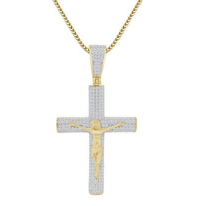 Real Italian Sterling Silver Simulate Diamond 10K Gold Over Jesus Christ Crucifix Cross Piece 3D Charm Religious Pendent 2.25''