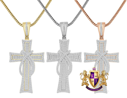 Unisex Real Italian Sterling Silver Simulate Diamond 10K Gold Over Jesus Christ Cross Piece Charm Religious Pendent 2''