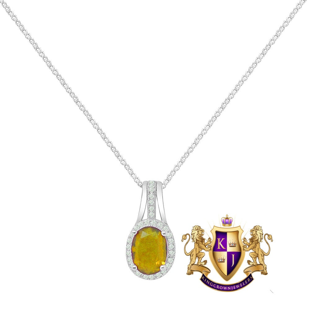 Citrine Canary Real Sterling Silver 10K White Gold Over Pendent Charm Chain Neckless Earrings Ring 3 Piece Combo Set