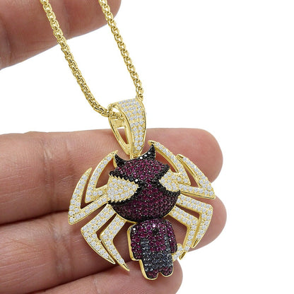 Men's Custom Designer Pendent Charm Set Genuine Authentic Sterling Silver Simulated Diamond Spider Web 1.75''