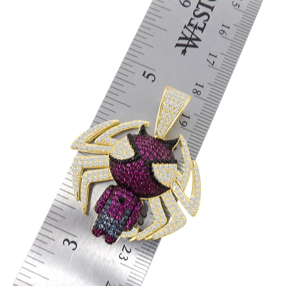 Men's Custom Designer Pendent Charm Set Genuine Authentic Sterling Silver Simulated Diamond Spider Web 1.75''