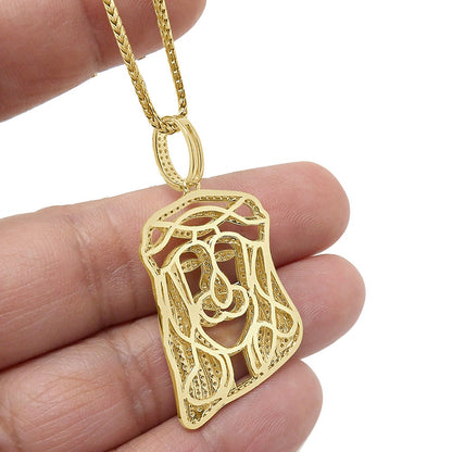 Unisex Real Genuine Sterling Silver Simulate Diamond 10K Gold Over Jesus Christ Face Piece Charm Religious Pendent 1.75''