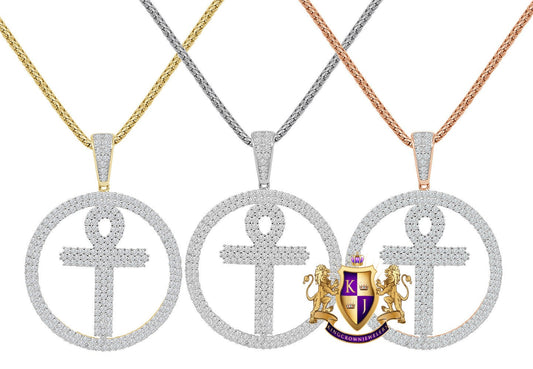 Real Genuine Sterling Silver 2.00 Cwt. Simulate Diamond 10K Gold On Egyptian Ankh Cross Unisex Medallion Charm Pendant Chain Neckless 1.75''