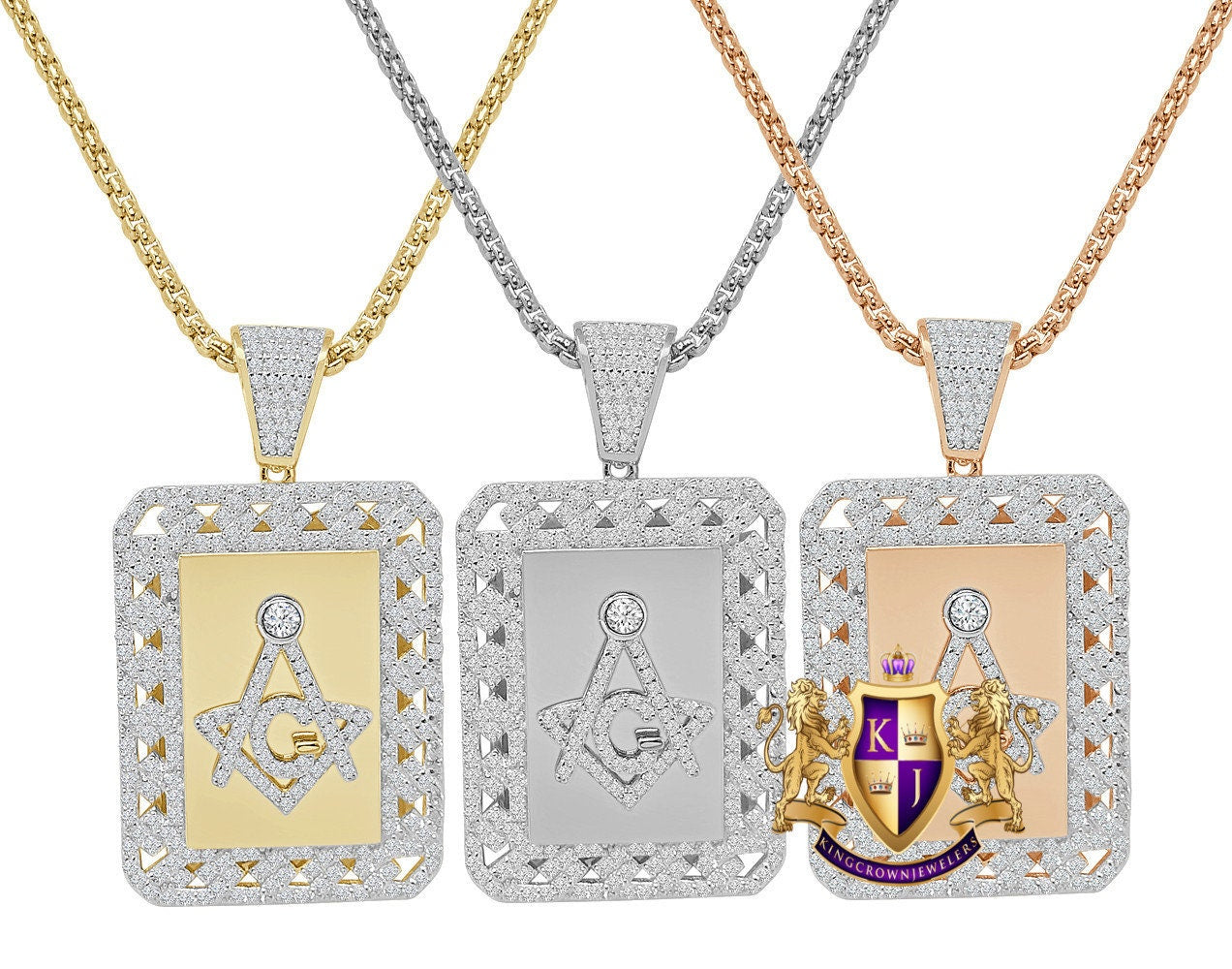 Men's Real Genuine Sterling Silver G Compass Masonic Freemason 14K Gold Over Simulated Diamond Frame Pendent Charm