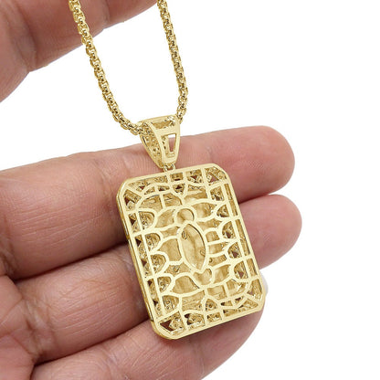 Men's Real Genuine Sterling Silver G Compass Masonic Freemason 14K Gold Over Simulated Diamond Frame Pendent Charm