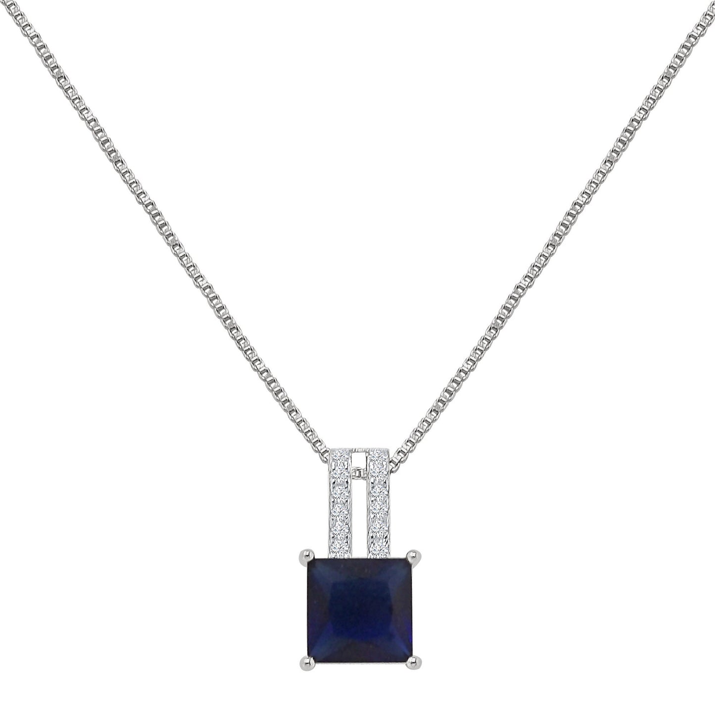 Real Sterling Silver Solitaire Sapphire Blue 10K White Gold Over Pendent Charm Chain Neckless Earrings Ring 3 Piece Combo Set