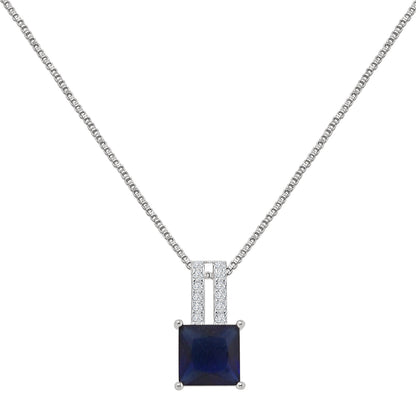 Real Sterling Silver Solitaire Sapphire Blue 10K White Gold Over Pendent Charm Chain Neckless Earrings Ring 3 Piece Combo Set