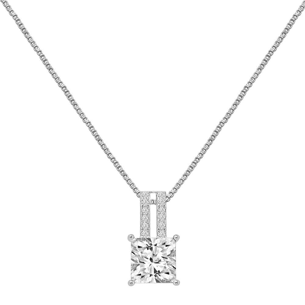 Real Sterling Silver Solitaire Crystal Clear Zirconia 10K White Gold Over Pendent Charm Chain Neckless Earrings Ring 3 Piece Combo Set
