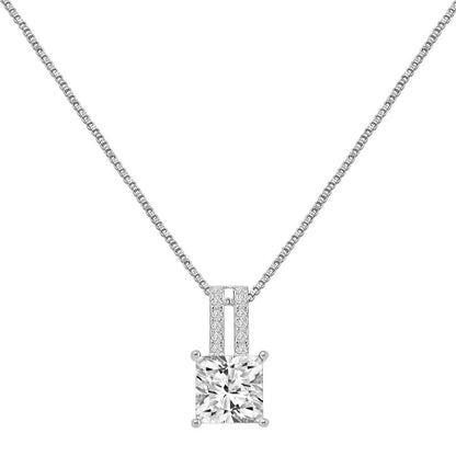 Real Sterling Silver Solitaire Crystal Clear Zirconia 10K White Gold Over Pendent Charm Chain Neckless Earrings Ring 3 Piece Combo Set