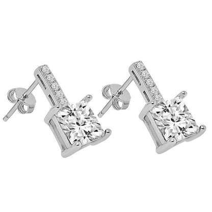 Real Sterling Silver Solitaire Crystal Clear Zirconia 10K White Gold Over Pendent Charm Chain Neckless Earrings Ring 3 Piece Combo Set