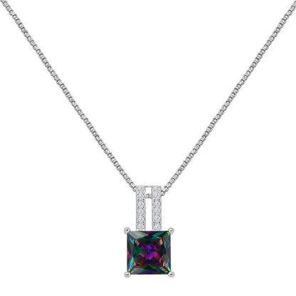 Real Sterling Silver Solitaire Rainbow Tone Zirconia 10K White Gold Over Pendent Charm Chain Neckless Earrings Ring 3 Piece Combo Set