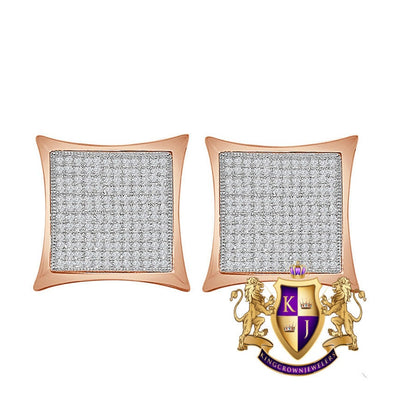 Genuine Italian Sterling Silver 14K Rose Gold Finish Simulated Diamond Square Kite Big 20 mm Screw Back Stud Earrings