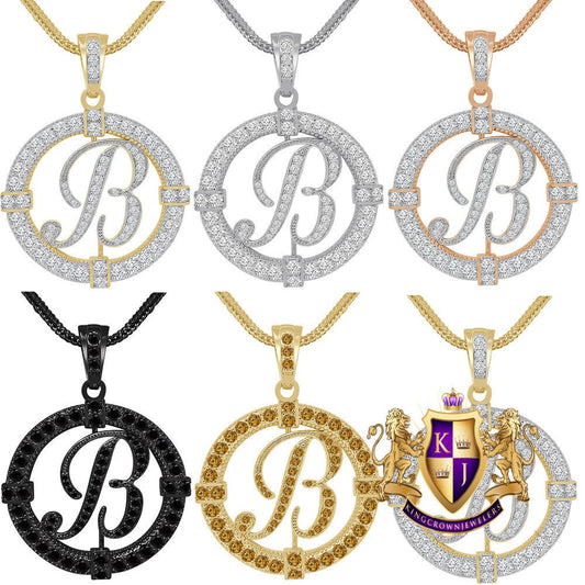 Solitaire Men's Big 2.75'' 14k Gold Over Round Medallion Initial Letter Alphabet "B" Charm Pendent Chain Set 39 + Grams