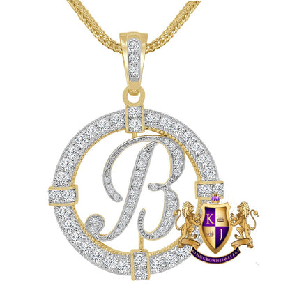 Solitaire Men's Big 2.75'' 14k Gold Over Round Medallion Initial Letter Alphabet "B" Charm Pendent Chain Set 39 + Grams