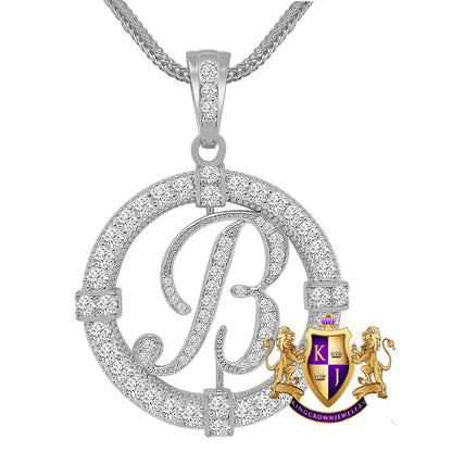 Solitaire Men's Big 2.75'' 14k Gold Over Round Medallion Initial Letter Alphabet "B" Charm Pendent Chain Set 39 + Grams