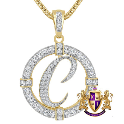 Solitaire Men's Big 2.75'' 14k Gold Over Round Medallion Initial Letter Alphabet "C" Charm Pendent Chain Set 39 + Grams