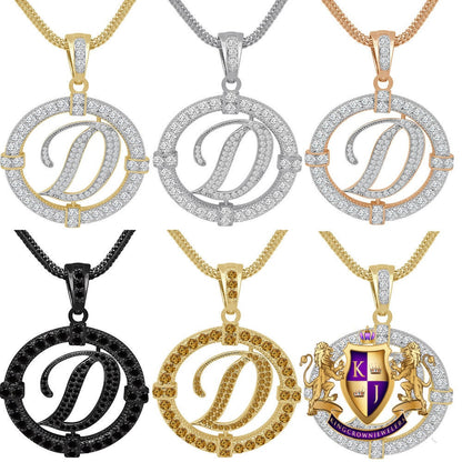 Solitaire Men's Big 2.75'' 14k Gold Over Round Medallion Initial Letter Alphabet "D" Charm Pendent Chain Set 39 + Grams