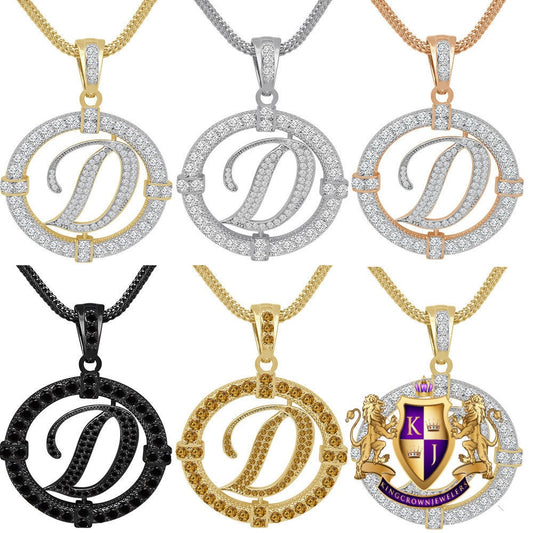 Solitaire Men's Big 2.75'' 14k Gold Over Round Medallion Initial Letter Alphabet "D" Charm Pendent Chain Set 39 + Grams