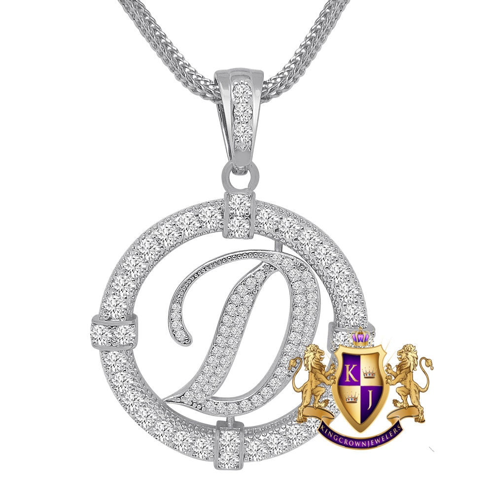 Solitaire Men's Big 2.75'' 14k Gold Over Round Medallion Initial Letter Alphabet "D" Charm Pendent Chain Set 39 + Grams