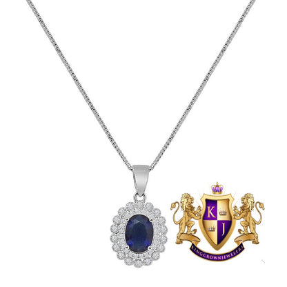 Ladies Sapphire Blue Real Sterling Silver 10K White Gold Over Pendent Charm Chain Neckless Earrings Ring 3 Piece Combo Set