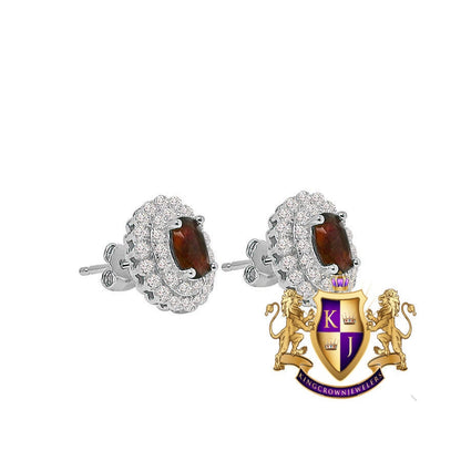 Ladies Ruby Red Real Sterling Silver 10K White Gold Over Pendent Charm Chain Neckless Earrings Ring 3 Piece Combo Set