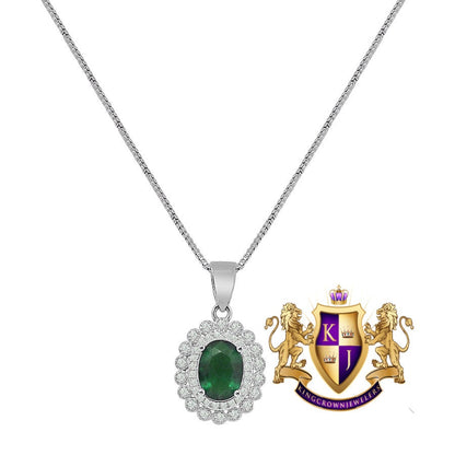 Ladies Green Emerald Real Sterling Silver 10K White Gold Over Pendent Charm Chain Neckless Earrings Ring 3 Piece Combo Set