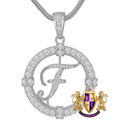 Solitaire Men's Big 2.75'' 14k Gold Over Round Medallion Cursive Initial Letter Alphabet "F" Charm Pendent Chain Set 39 + Grams