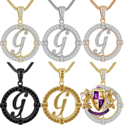 Solitaire Men's Big 2.75'' 14k Gold Over Round Medallion Cursive Initial Letter Alphabet "G" Charm Pendent Chain Set 39 + Grams