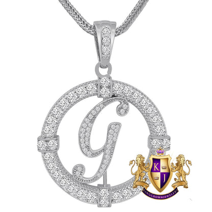 Solitaire Men's Big 2.75'' 14k Gold Over Round Medallion Cursive Initial Letter Alphabet "G" Charm Pendent Chain Set 39 + Grams