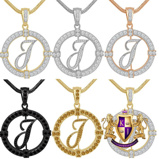 Solitaire Men's Big 2.75'' 14k Gold Over Round Medallion Cursive Initial Letter Alphabet "J" Charm Pendent Chain Set 39 + Grams