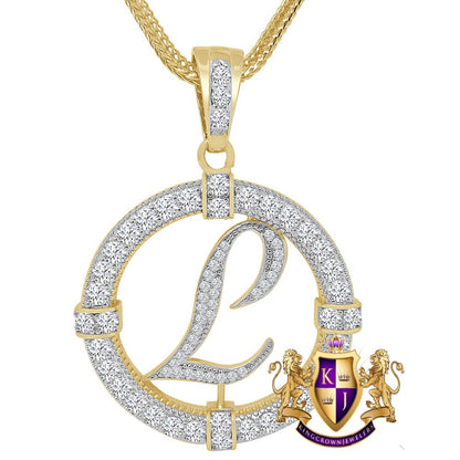 Solitaire Men's Big 2.75'' 14k Gold Over Round Medallion Cursive Initial Letter Alphabet "L" Charm Pendent Chain Set 39 + Grams