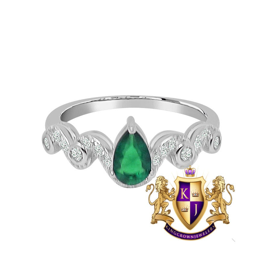 Real Sterling Silver 10K White Gold Over Green Emerald Ladies Pendent Charm Chain Neckless Earrings Ring 3 Piece Combo Set