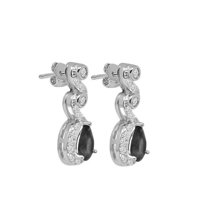 Real Sterling Silver 10K White Gold Over Onyx Black Ladies Pendent Charm Chain Neckless Earrings Ring 3 Piece Combo Set