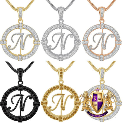 Solitaire Men's Big 2.75'' 14k Gold Over Round Medallion Cursive Initial Letter Alphabet "N" Charm Pendent Chain Set 39 + Grams