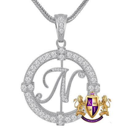 Solitaire Men's Big 2.75'' 14k Gold Over Round Medallion Cursive Initial Letter Alphabet "N" Charm Pendent Chain Set 39 + Grams