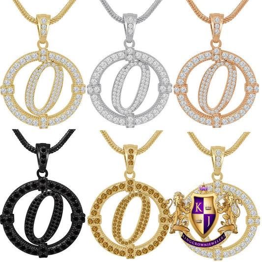 Solitaire Men's Big 2.75'' 14k Gold Over Round Medallion Cursive Initial Letter Alphabet "O" Charm Pendent Chain Set 39 + Grams