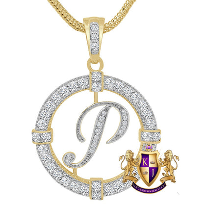 Solitaire Men's Big 2.75'' 14k Gold Over Round Medallion Cursive Initial Letter Alphabet "P" Charm Pendent Chain Set 39 + Grams