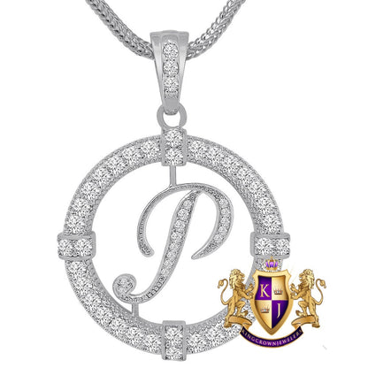 Solitaire Men's Big 2.75'' 14k Gold Over Round Medallion Cursive Initial Letter Alphabet "P" Charm Pendent Chain Set 39 + Grams